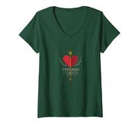 Stunning Cupid: Winged Heart Romance for Valentines Day V-Neck T-Shirt, Women, Forest Green, S