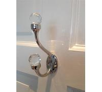 Stunning Cut Glass Twin Shiny Nickel Plated Solid Brass Door Wall Hook Oval shaped back plate including fixings