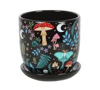 Stunning Dark Forest Print Plant Pot: Flora and Fauna Inspired Design - Showcase Your Plants in Style - Vibrant Pot with Moon and Star Accents"