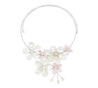 Stunning Elegance Simulated Pink Quartz and White Mother of Pearl Floral Choker Wrap Necklace