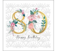 Stunning Embellished Female 80th Birthday Card from The Espoir Range - Pink Watercolour 80th Birthday Flowers with an Exquisite Foil and Embossed Finish - Greeting Card for Her (WDM-446931)