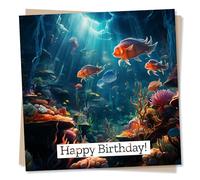 Stunning Fish Birthday Card - Beautiful Aquarium Design - Made in UK