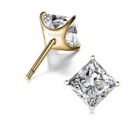 "STUNNING FLAME "18K Gold Plated Sterling Silver Princess Cut Cubic Zirconia Stud Earrings for men women Yellow Gold Plated Silver