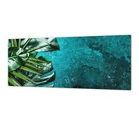 Stunning glass wall art - Wide format kitchen backsplash BBS26: Tropical Leaves Series
