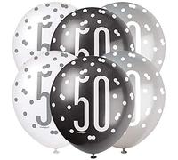 Stunning Glitz Black, Silver & White Latex Balloons (30cm) - Perfect Party Decoration for Elegant Celebrations - 6ct, Age 50