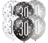 Stunning Glitz Black, Silver & White Latex Balloons for 30th Celebrations (30cm) - Perfect for Elegant Celebrations - 6ct