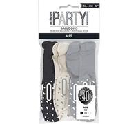 Stunning Glitz Black, Silver & White Latex Balloons for 40th Celebrations (30cm) - Perfect for Elegant Celebrations - 6ct