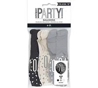 Unique Latex Balloons - Stunning Glitz Black Silver White for 70th Celebrations, 30cm, 6ct