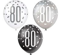 Stunning Glitz Black, Silver & White Latex Balloons for 80th Celebrations (30cm) - Perfect for Elegant Celebrations, Parties & More - 6ct