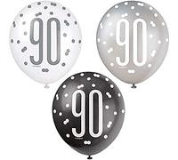 Stunning Glitz Black, Silver & White Latex Balloons for 90th Celebrations (30cm) - Perfect for Party Decor & Elegant Celebrations - 6ct