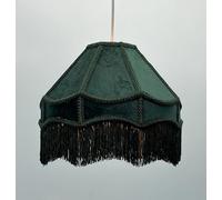 Stunning Green Velvet Tassel Lamp Shade Tassle 8inch 10 inch or 12inch Dark Green Traditional Shade with Tassels (Dark Green, 8inch)