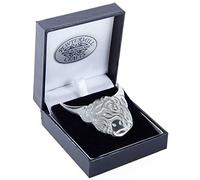 Stunning Hand Cast Scottish Pewter Highland Cow Brooch in Polished Chrome Finish