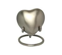 Stunning Heart Urn for Ashes Keepsake Human Pet Cremation Love Memorial Small Mini 3" + Stand Presentation Box & Bag (Silver Metallic)