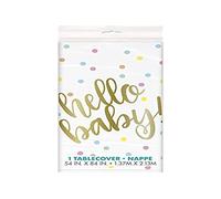 Stunning Hello Baby Gold Baby Shower Table Cover (137cm x 213cm ) - Rectangular Plastic Cover - Perfect Party Essential for Celebration - 1 Pc