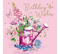 Stunning Ladies Happy Birthday Card Colourful Flowers Watering Can with Pretty Gold Foil Detailing