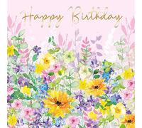 Stunning Ladies Happy Birthday Card Colourful Flowers with Pretty Gold Foil Detailing
