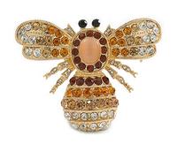 Stunning Large Diamante 'Bumblebee' Brooch In Gold Plating (Clear/Citrine/Amber/Topaz Coloured) - 60mm Width