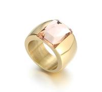 Stunning Large Square-Cut Glass Crystal Statement Cocktail Ring, Chunky Gold-tone Plated Stainless Steel Band for Women Men 10mm, Graduation Gift Jewellery Evening Party (Light Pink, US9=S)