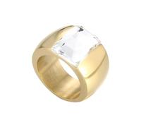Stunning Large Square-Cut Glass Crystal Statement Cocktail Ring, Chunky Gold-tone Plated Stainless Steel Band for Women Men 10mm, Graduation Gift Jewellery Evening Party (Clear, US8=Q)