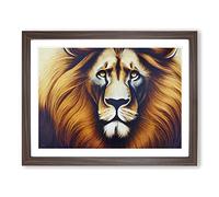 Stunning Lion Framed Print | A2 Walnut Framed Wall Art | Ready to Hang | Modern Animal Picture | Living Room Bedroom Lounge Office