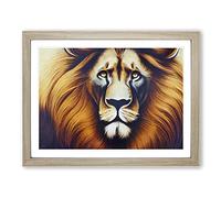 Stunning Lion Framed Print | A3 Oak Framed Wall Art | Ready to Hang | Modern Animal Picture | Living Room Bedroom Lounge Office