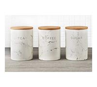 Stunning Marble Effect Elegant Medium Cylindrical Canister Set 3 Count, Tea, Coffee, Sugar, Kitchen, Dining Table, Marble Effect Design