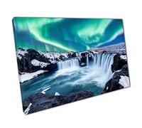 Stunning Northern Lights Over The Goðafoss Waterfall Northern Iceland Wall Art Print On Canvas Picture For Home Office Decor 61x41cm (24x16In)