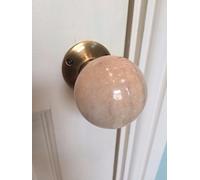 Stunning Pair of Large Marble Contemporary/Retro Round Light Amber in Colour, Antique Bronze Finish Base Plate Mortice Door Knobs/Handles MDK-01-AB