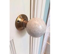 Stunning Pair of Large Marble Contemporary/Retro Round White & Grey in Colour, Antique Bronze Base Plate Mortice Door Knobs/Handles MDK-04-AB