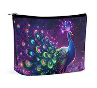 Stunning Peacock Against A Dazzling Starry Sky Makeup Bag for Purse, Bags for Women with Zipper Travel Toiletry Pouch Makeup Bags for Toiletries Cosmetics