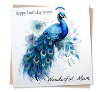Stunning Peacock Birthday Card for Mum - Happy Birthday To My Wonderful Mum - Majestic Design for Mom, Mother From Son, Daughter - Made in UK