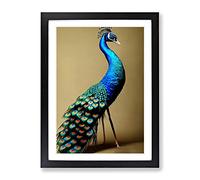 Stunning Peacock Framed Print | A2 Black Framed Wall Art | Ready to Hang | Modern Animal Picture | Living Room Bedroom Lounge Office
