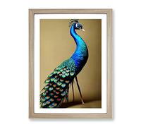 Stunning Peacock Framed Print | A2 Oak Framed Wall Art | Ready to Hang | Modern Animal Picture | Living Room Bedroom Lounge Office