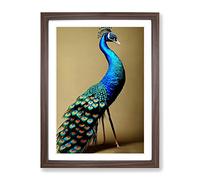 Stunning Peacock Framed Print | A2 Walnut Framed Wall Art | Ready to Hang | Modern Animal Picture | Living Room Bedroom Lounge Office