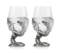 Stunning Pewter Wrapped Dragon Wine Glass Pair