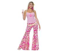 Stunning Pink Flower Power Bell Bottom Trousers (1 Pair) - Perfect for Parties, Hippy, Historical, 1960s-Themed Events, Festivals, & More