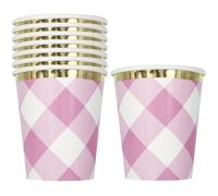 Stunning Pink Gingham Foil Board 1st Birthday Paper Cups (255cm) - Perfect for Your Little One's Celebration - 8ct