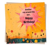 Stunning Pink Sun Birthday Card - Another Run Around The Sun - Happy Birthday Card for Friend, Family, Women, Men