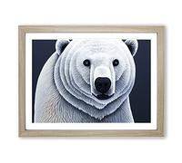 Stunning Polar Bear BLK Framed Print | A2 Oak Framed Wall Art | Ready to Hang | Modern Animal Picture | Living Room Bedroom Lounge Office