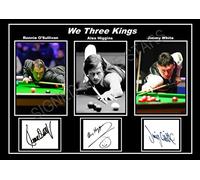 STUNNING QUALITY WE THREE KINGS SNOOKER. JIMMY WHITE. RONNIE O'SULLIVAN. ALEX HIGGINS. SIGNED A4 PRINT (PRINT ONLY AS SEEN IN THE PICTURE)