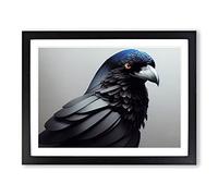 Stunning Raven Bird Framed Print | A2 Black Framed Wall Art | Ready to Hang | Modern Animal Picture | Living Room Bedroom Lounge Office