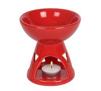 Stunning Red Ceramic Deep Bowl Oil Burner - 12cm x 11.5cm (1 Pc.) - Luxurious Design, Premium Material, Aromatherapy Accessory - Ideal for Home & Office Decor