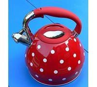 Prima Kitchenware Stunning Red & White Polka Dot Whistling Kettle. Polkadot, Stainless Steel, 3.5 liters