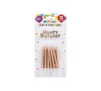 Stunning Rose Gold Metallic Cake Candles with Holders & Topper - 75mm (Pack of 12) - Elegant Design - Ideal for Celebrations & Memorable Moments