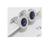 Stunning Round Silver Cufflinks With Blue Stone by Charles William