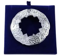 Stunning Scottish Celtic Knotwork Circular Polished Pewter Plaid Sash Brooch