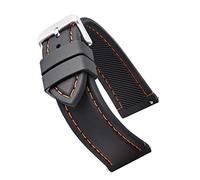 STUNNING SELECTION ALPINE Smooth and sporty silicone stitched watch band with quick release spring bars- Black with orange stitching - 20mm (fits wrist sizes 6 1/4 to 8 inch)