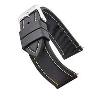 STUNNING SELECTION ALPINE Smooth and sporty silicone stitched watch band with quick release spring bars- Black with yellow stitching - 18mm (fits wrist sizes 6 1/4 to 8 inch)