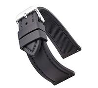 STUNNING SELECTION Soft and smooth sporty stitched silicone waterproof watch band with quick release - Soft rubber black watch strap 18mm - black stitching