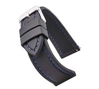 STUNNING SELECTION Soft and smooth sporty stitched silicone waterproof watch band with quick release - Soft rubber black watch strap 22mm - blue stitching